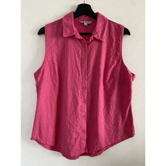 Ophelia Roe Linen Blend Sleeveless Button Down Top Women's Size Large Hot Pink - Picture 1 of 6